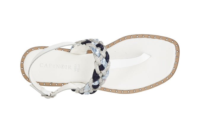 SANDALO INFRADITO FASCIA STRASS E RAFFIAINTRECCIATA