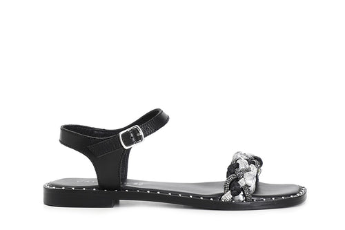 SANDALO FASCIA STRASS E RAFFIA INTRECCIATA