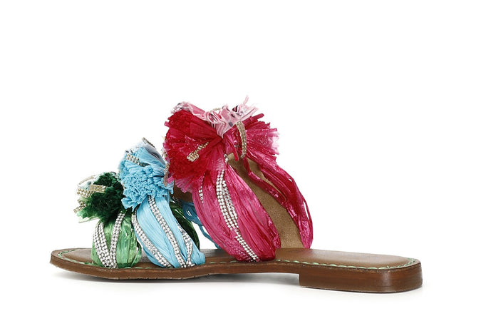 CIABATTA TRIPLO FIOCCO IN RAFFIA MULTICOLOR