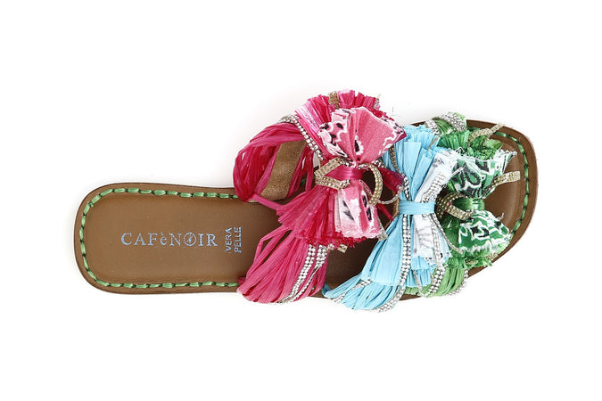 CIABATTA TRIPLO FIOCCO IN RAFFIA MULTICOLOR