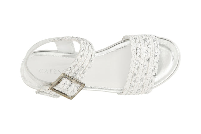 SANDALO INTRECCIO LAMINATO SU ZEPPA IN PELLE