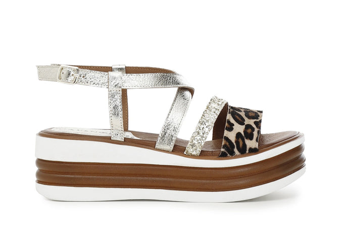 SANDALO INCROCIO IN GLITTER E CAVALLINO