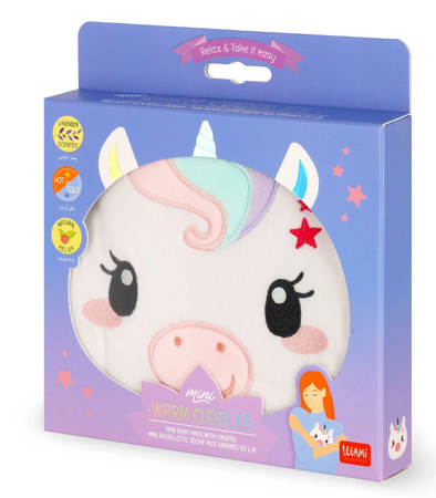 Mini Cuscino Termico con Semi di Lino - Warm Cuddles tema unicorn