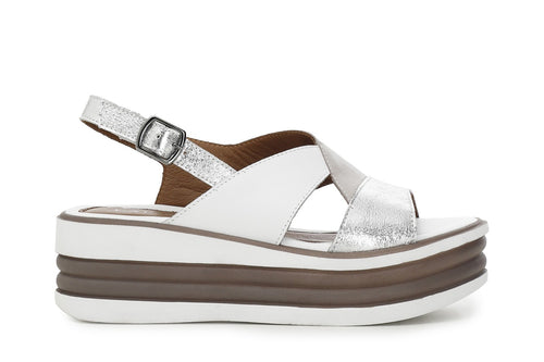 SANDALO ASIMMETRICO IN PELLE SU ZEPPA BICOLORE