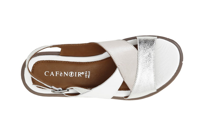 SANDALO ASIMMETRICO IN PELLE SU ZEPPA BICOLORE