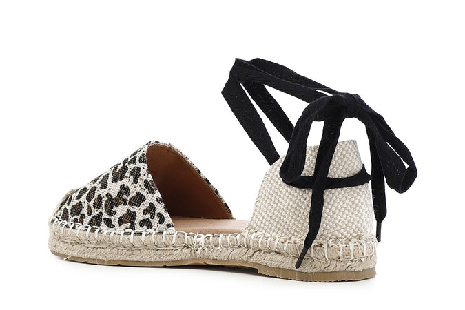 SANDALI IN TESSUTO LEOPARDATO SU FONDO CORDA