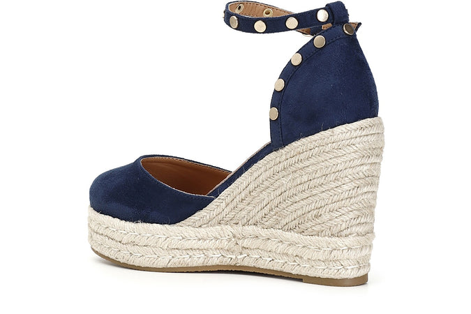 SANDALI IN TESSUTO CON BORCHIE SU ZEPPACORDA