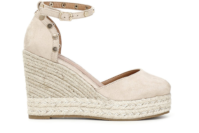 SANDALI IN TESSUTO CON BORCHIE SU ZEPPACORDA