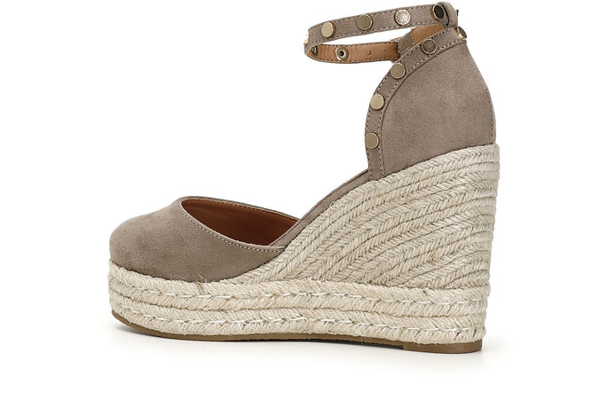 SANDALI IN TESSUTO CON BORCHIE SU ZEPPACORDA