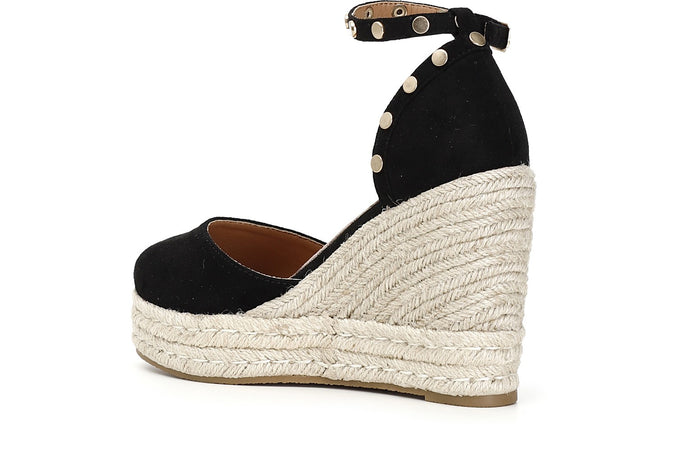 SANDALI IN TESSUTO CON BORCHIE SU ZEPPACORDA