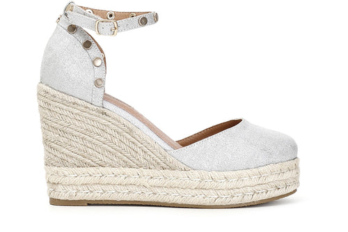 SANDALI IN TESSUTO CON BORCHIE SU ZEPPACORDA