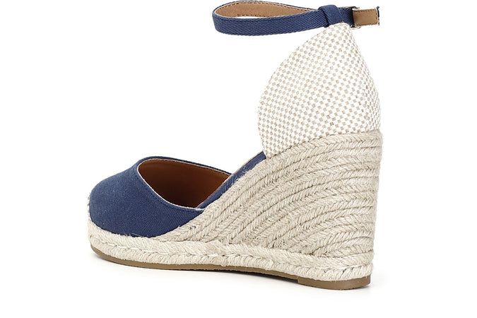 SANDALI IN TESSUTO SU ZEPPA CORDA