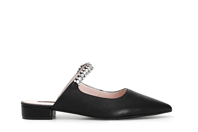 BALLERINA IN PELLE APERTO DIETRO CON GIOIELLO