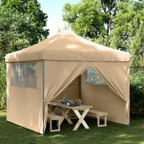 Tendone per Feste Pieghevole Pop-Up con 4 Pareti Beige Struttura Blu
