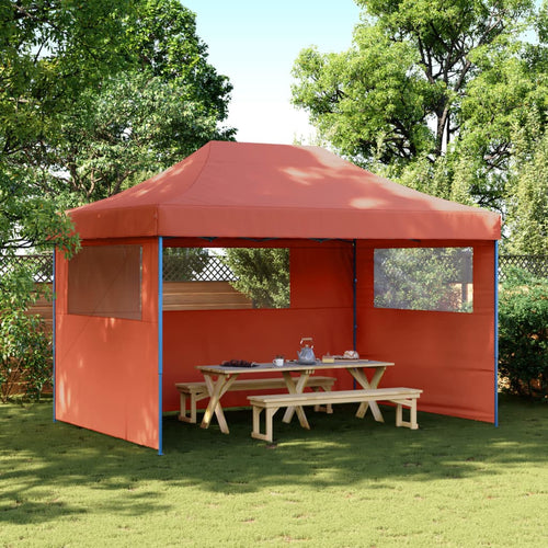 Tendone per Feste Terracotta Struttura Blu Pieghevole Pop-Up con 3 Pareti