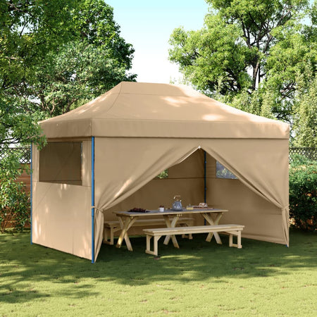 Tendone per Feste Pieghevole Pop-Up con 4 Pareti Beige Struttura Blu