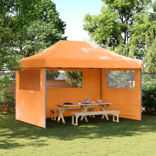 Tendone per Feste Pieghevole Pop-Up con 3 Pareti Arancione Struttura Blu