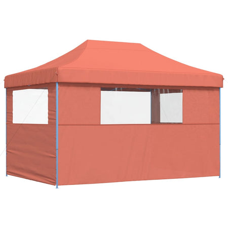 Tendone per Feste Terracotta Struttura Blu Pieghevole Pop-Up con 3 Pareti