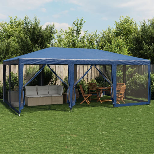 Tenda per Feste con 10 Pareti Laterali in Rete Blu Resistente ai Raggi UV HDPE
