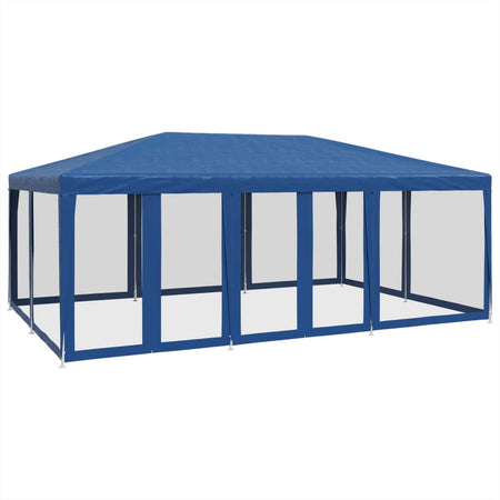 Tenda per Feste con 10 Pareti Laterali in Rete Blu Resistente ai Raggi UV HDPE