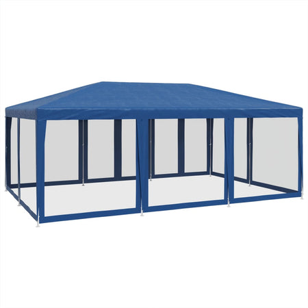Tenda per Feste con 10 Pareti Laterali in Rete Blu Resistente ai Raggi UV HDPE