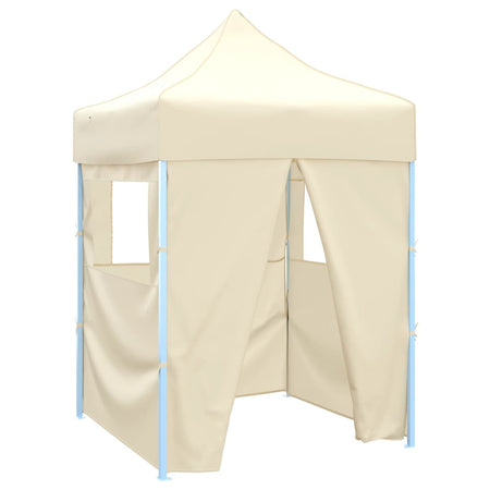 Gazebo Professionale Crema Pieghevole con 4 Pareti Acciaio Crema 2x2m
