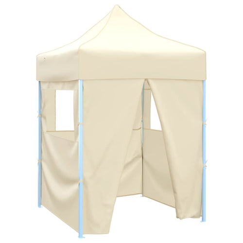 Gazebo Professionale Crema Pieghevole con 4 Pareti Acciaio Crema 2x2m