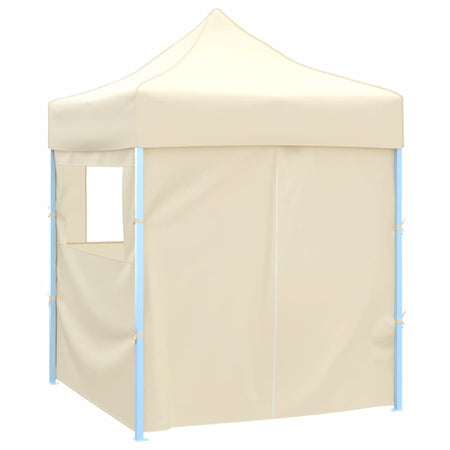 Gazebo Professionale Crema Pieghevole con 4 Pareti Acciaio Crema 2x2m