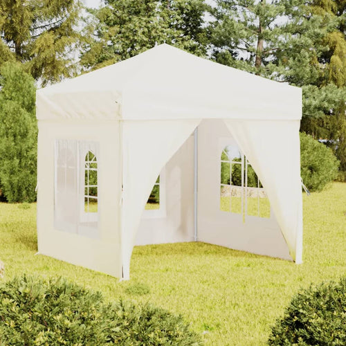 Tenda per Feste Crema Pieghevole con Pareti Laterali Telaio in Acciaio 2x2 m