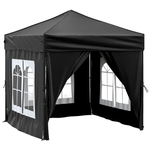 Tenda per Feste Nera Pieghevole con Pareti Laterali Tessuto Oxford 2x2 m