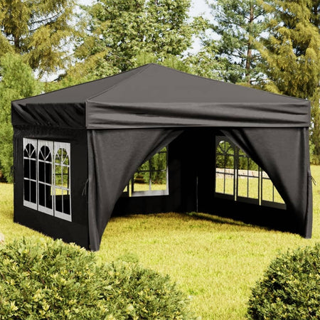 Tenda per Feste Nera Pieghevole con Pareti Laterali Telaio in Acciaio 3x3 m