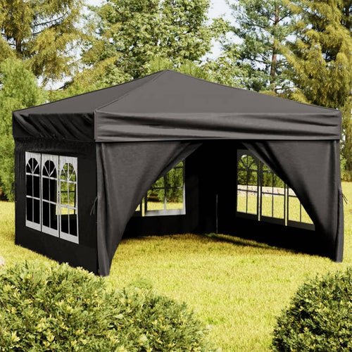 Tenda per Feste Nera Pieghevole con Pareti Laterali Telaio in Acciaio 3x3 m