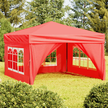 Tenda per Feste Rossa Pieghevole con Pareti Laterali Telaio in Acciaio 3x3 m
