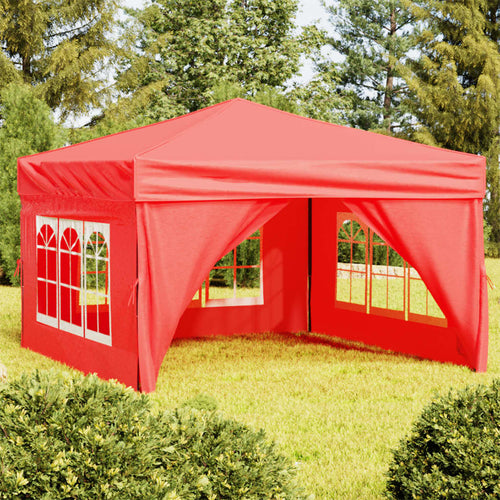 Tenda per Feste Rossa Pieghevole con Pareti Laterali Telaio in Acciaio 3x3 m