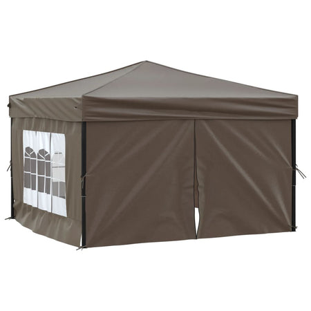 Tenda per Feste Tortora Pieghevole con Pareti Laterali Tessuto Oxford 3x3 m