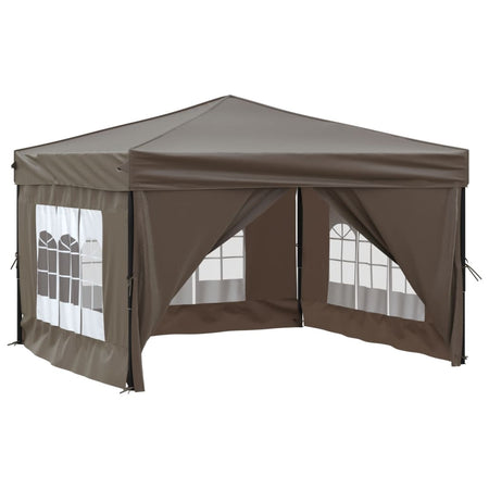 Tenda per Feste Tortora Pieghevole con Pareti Laterali Tessuto Oxford 3x3 m