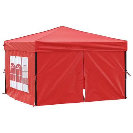 Tenda per Feste Rossa Pieghevole con Pareti Laterali Telaio in Acciaio 3x3 m