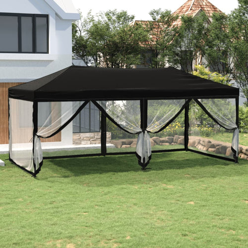 Tenda per Feste Nera Design Pieghevole con Pareti Laterali 3x6 m