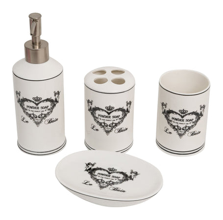 Biscottini Set bagno "Savons Superfines" 4 pezzi in porcellana bianca decorata L25xPR10xH21 cm