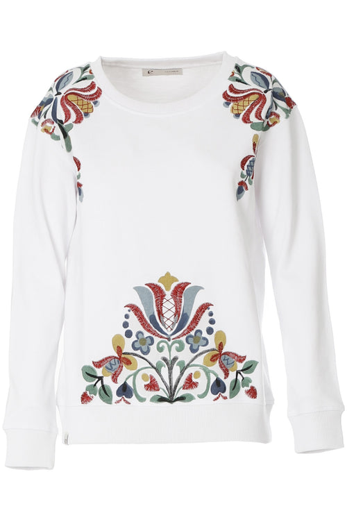 FELPA GIROCOLLO CON STAMPA ALLE SPALLE E AL FONDO