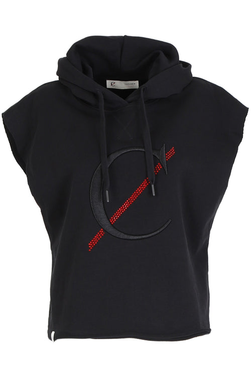 GILET CORTO CON CAPPUCCIO E LOGO RICAMATO