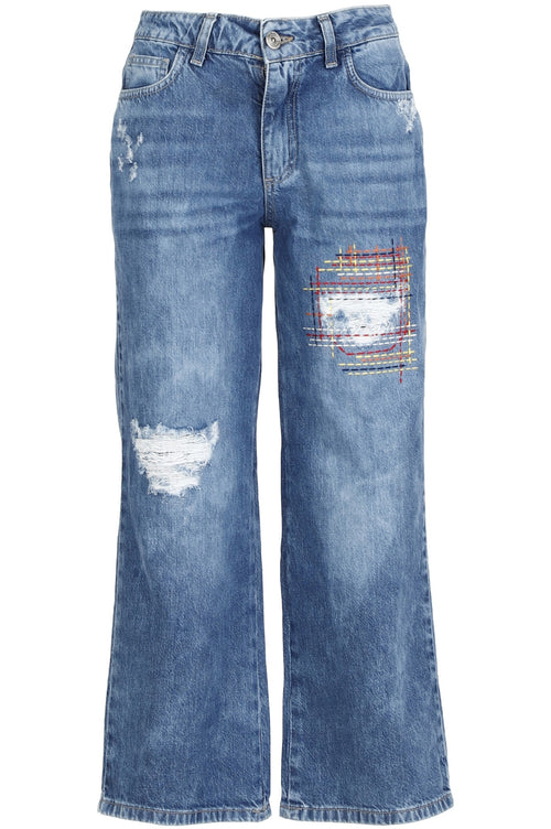 JEANS CULOTTE CON RICAMO MULTICOLOR