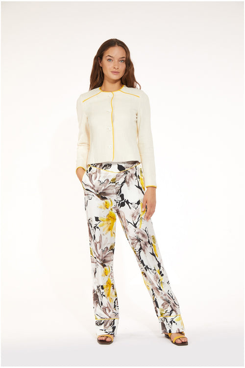 PANTALONE PALAZZO STAMPATO CON BORDI A CONTRASTO