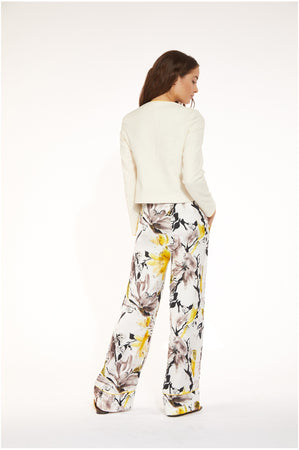 PANTALONE PALAZZO STAMPATO CON BORDI A CONTRASTO