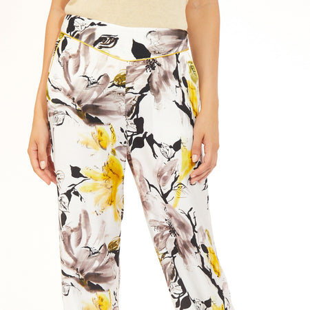 PANTALONE PALAZZO STAMPATO CON BORDI A CONTRASTO
