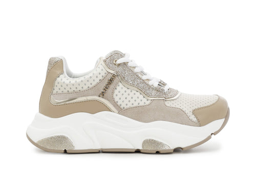 SNEAKERS ALLACCIATA IN PELLE,RASO E GLITTER