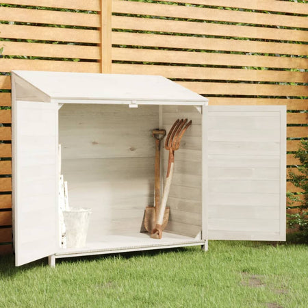 Capanno Porta Attrezzi da Giardino Bianco  Legno Massello Robusto 102x52x112cm