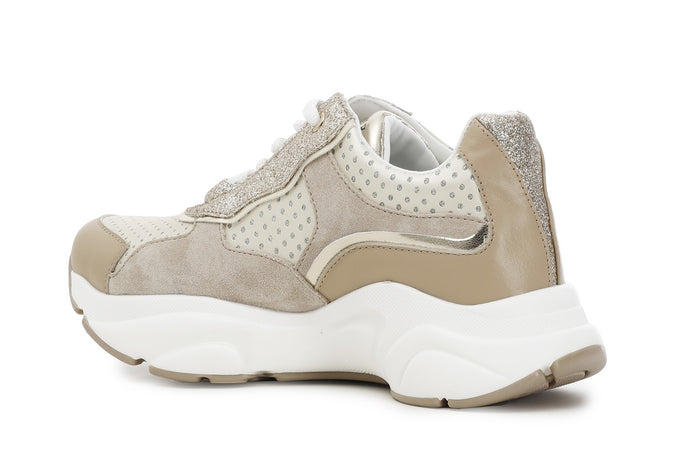 SNEAKERS ALLACCIATA IN PELLE,RASO E GLITTER