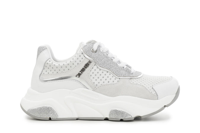 SNEAKERS ALLACCIATA IN PELLE,RASO E GLITTER