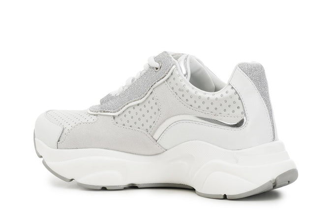 SNEAKERS ALLACCIATA IN PELLE,RASO E GLITTER